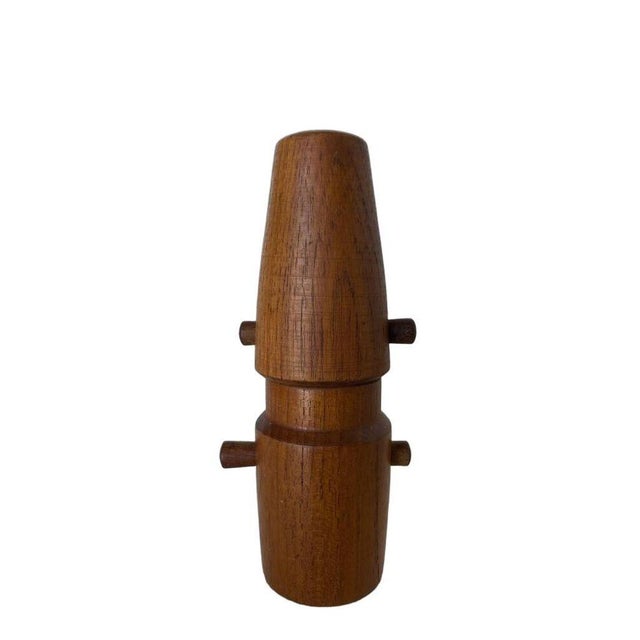 Brown 1960s Danish Modern Carved Teak Pepper Grinder Set by Jens Quistgaard For Sale - Image 8 of 9