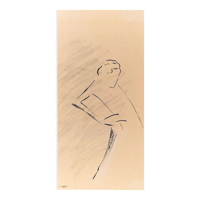 Le Manteau - Original China Ink Drawing by Flor David - 1952 1952 For Sale