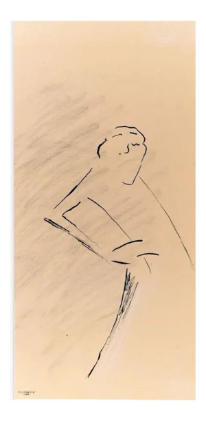 Le Manteau - Original China Ink Drawing by Flor David - 1952 1952