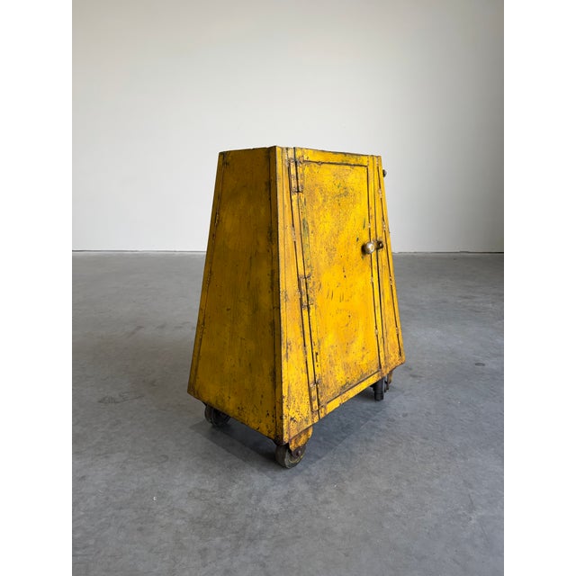 Vintage Industrial Yellow Metal Rolling Cabinet Cart For Sale - Image 4 of 12
