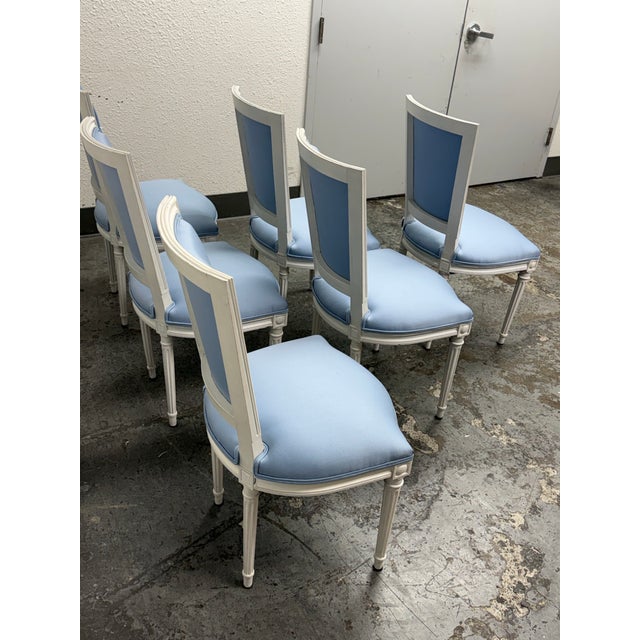Louis XVI Style White Washed Dining Side Chairs, Set of Six For Sale - Image 9 of 12