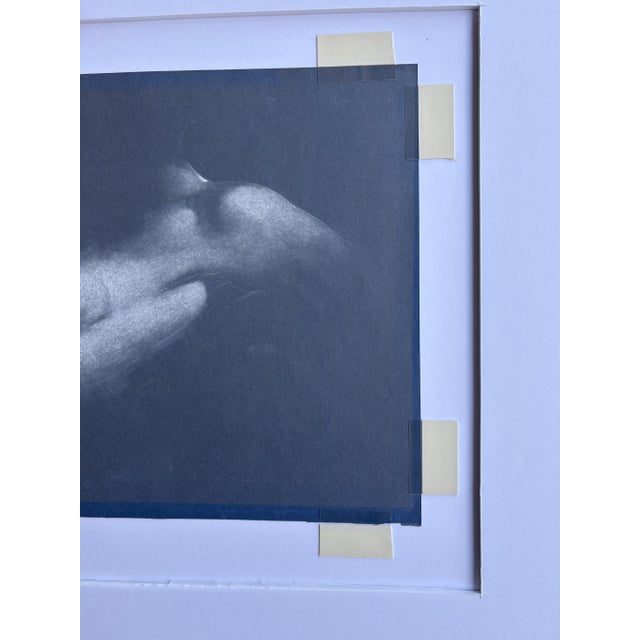 Alexander Cañedo Signed Chalk Drawing — Reclining Female Figure on Deep Blue Paper (Mid‑Century) For Sale - Image 12 of 15