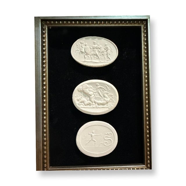 Vintage Italian Souvenir of grand tour Intaglios on Silvered Wood Frame.