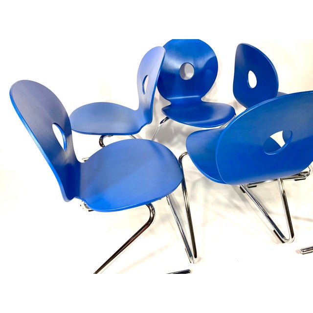 Blue Pantoflex Cantilever Chairs by Verner Panton for VS, 1990s, Set of 6 For Sale - Image 8 of 18