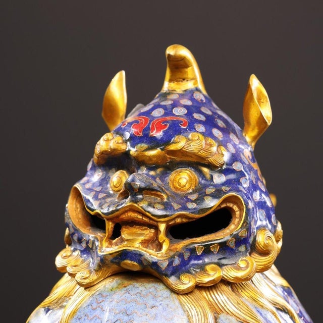Vintage Chinese Gilt Cloisonné Mythical Beast Incense Burner (Luduan) - 2560g For Sale In Los Angeles - Image 6 of 9