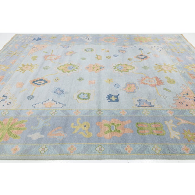 Modern Oushak Style Hand-Knotted Wool Rug in Ice Blue, Blush & Sage For Sale In New York - Image 6 of 12