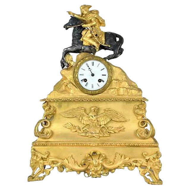 Gilt Bronze Clock Depicting Napoleon Crossing the Alps, 19th Century For Sale
