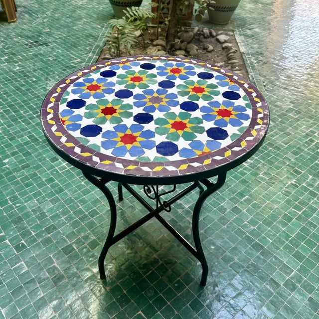 Blue Handcrafted Zellige Moroccan Tile Table For Sale - Image 8 of 9