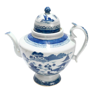 Antique Chinese Export Blue & White Canton Porcelain Tea Pot