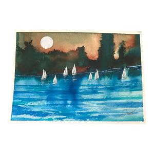 “Moonlit Regatta” – Original Watercolor Painting by Nancy Smith