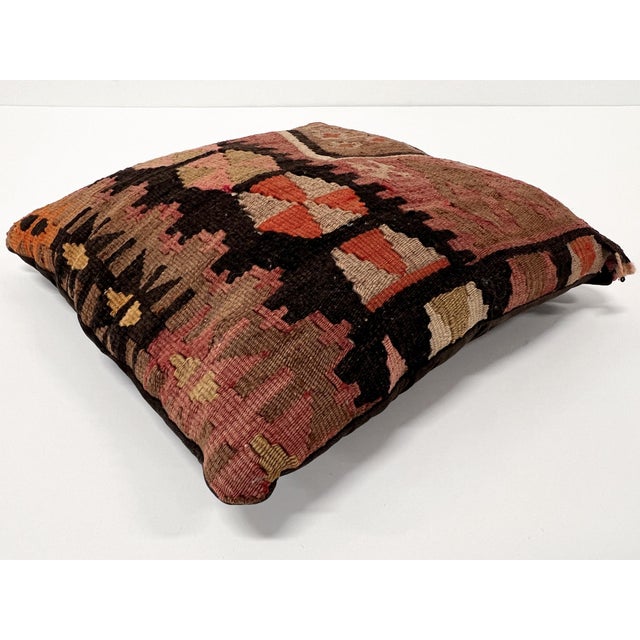 Vintage Turkish Kilim Pillow | Handwoven Wool Decorative Cushion | 14 in X 14.5 In For Sale - Image 10 of 12