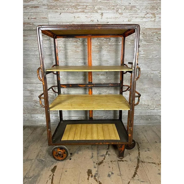 Brown Vintage Industrial Wheel Rack For Sale - Image 8 of 8