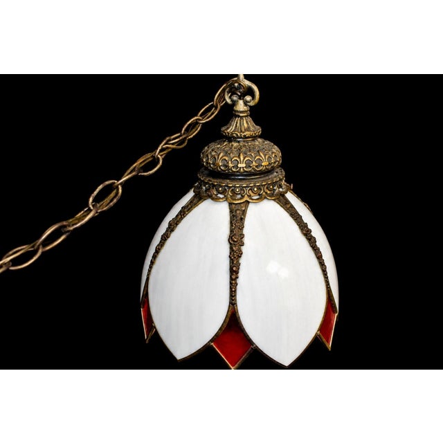 White Antique Snowdrop Pendant Light 100" Brass Chain Working Excellent For Sale - Image 8 of 9