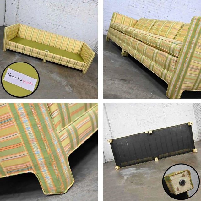 Vintage MCM to Modern Yellow & Chartreuse Plaid Tuxedo Sofa by Henredon For Sale - Image 11 of 13