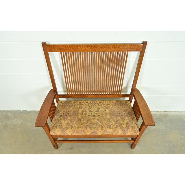 Wood Stickley Mission Oak Arts & Crafts Spindle Bench or Settee For Sale - Image 7 of 14