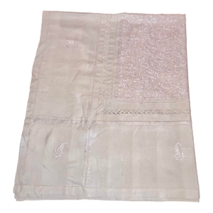 Vintage Ivory Silk Embroidered Floral Leaf Paisley Tablecloth