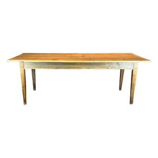 French Provincial Farmhouse Dining Table With Plank Top and Tapered Legs For Sale