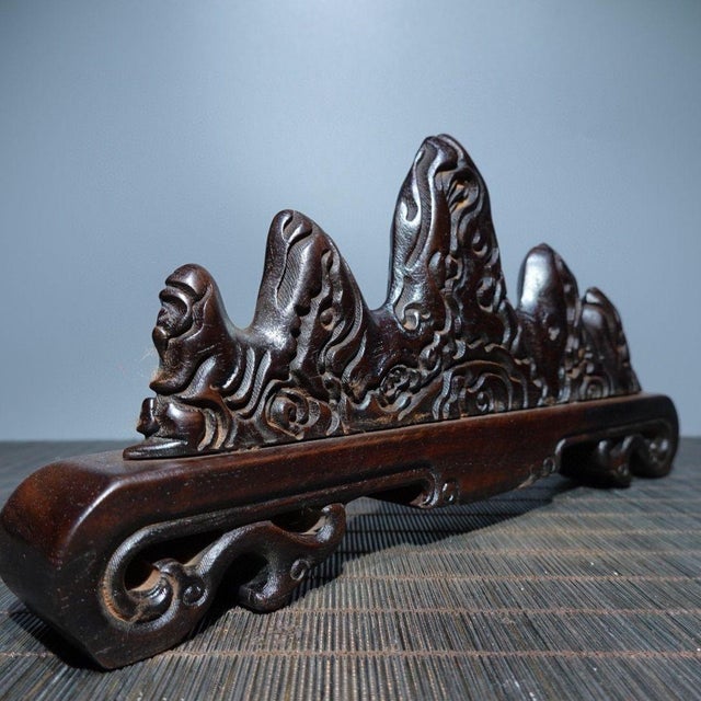 Vintage Chinese Ebony Wood Brush Rest / Mountain Form Display Stand - 26cm For Sale - Image 9 of 9