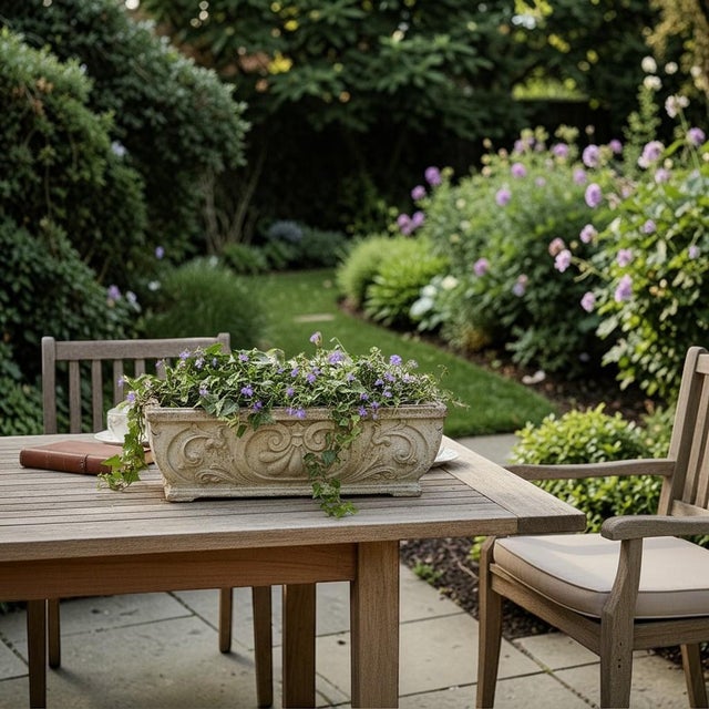 20th century cast-cement rectangular shaped planter with Fleur di Lis relief work on all sides. Modeled in the French...