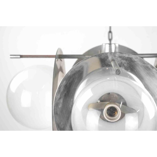 Vintage Space Age Italian Chandelier in Metal and Glass, 1970s For Sale - Image 3 of 6