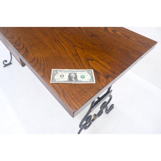 Solid Warmed Chestnut Wrought Iron Base One Drawer Writing Table Desk MINT For Sale - Image 4 of 12