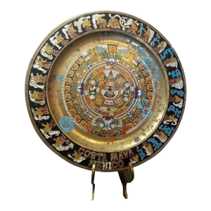 1970s Gorgeous Copper Enamel Aztec Mayan Calender From Mexico