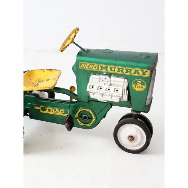 Green Vintage Murray Push Pedal Tractor With Cart For Sale - Image 8 of 13