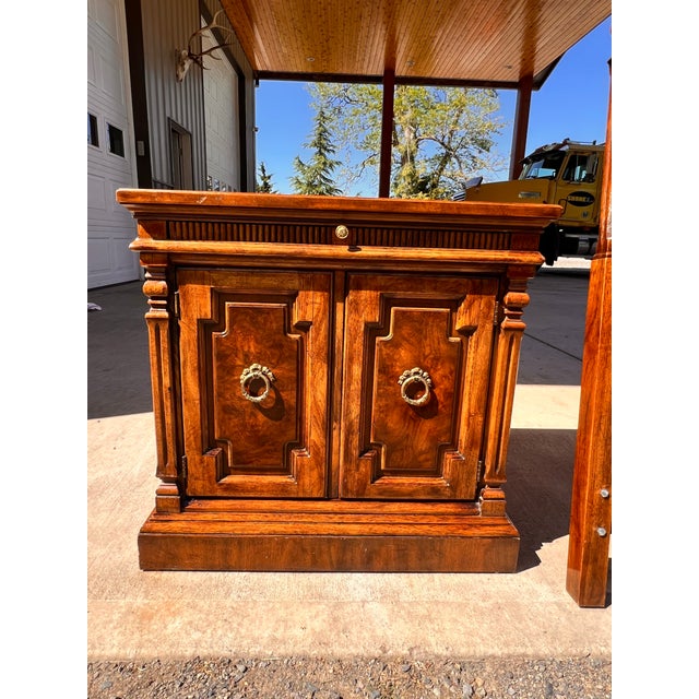 An exceptional vintage Drexel Heritage Cameo Classics king bedroom set, featuring the iconic blend of rich wood grain,...