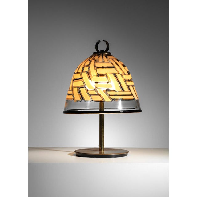 1970s 1970s Large Italian Barovier and Toso Table Lamp in Glass and Brass For Sale - Image 5 of 9
