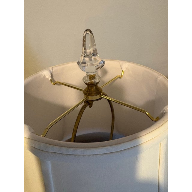 These lovely, classic, pristine Wildwood lamps with hand sew silk shades & crystal finials, antique brass finish have a...