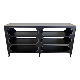 Black Lacquered Ebonized Open Console Table Credenza BookShelf For Sale