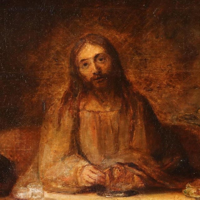 After Rembrandt, Supper at Emmaus, Oil Painting on Canvas, Framed For Sale - Image 4 of 12