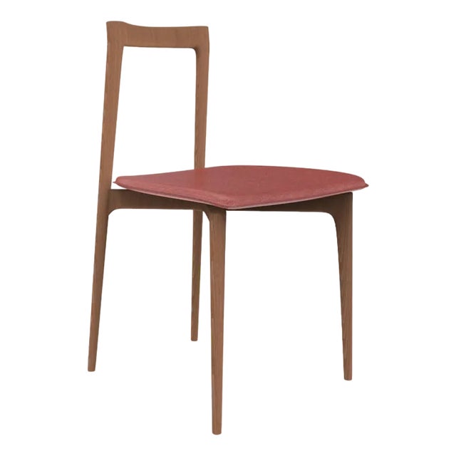 Modern Linea 613 Grey Chair in Red Leather and Wood by Collector Studio For Sale