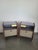 Pair of unique bedside tables with a drop-leaf and drawer, in wood and Formica veneer. Good overall condition, with...
