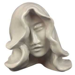 Vintage Majolica Sculpture of Woman's Face, 1960s For Sale