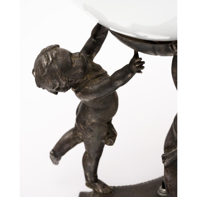 Art Deco Art Deco Period, French Table Lamp, Pewter Cupids For Sale - Image 3 of 8