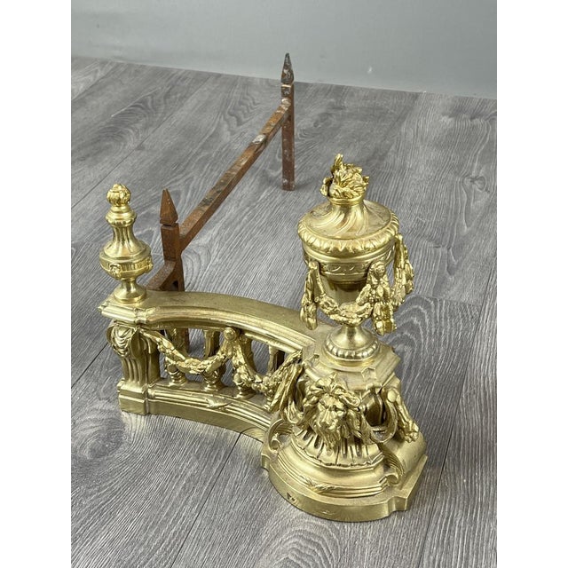 20th Century Louis XVI Style Gilt Bronze Andirons, Set of 2 For Sale - Image 5 of 9
