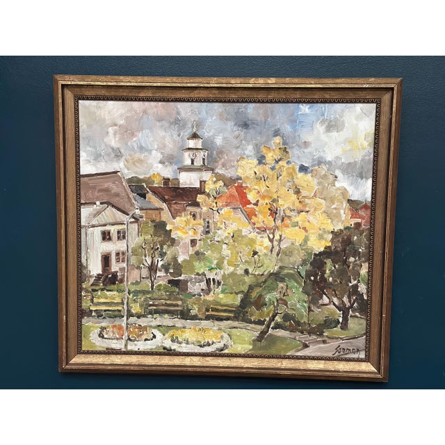 Original Swedish Oil on Canvas – “City Life III” by Sooman – Signed – Vintage & Framed – 65 × 53 cm (25.5" x 20.8") A...