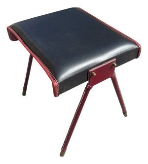 Stitched Leather Ottoman by Jacques Adnet, 1950s