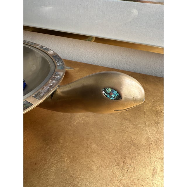 Silver 1970s Brass and Abalone Shell Turtle Sculpture Platter For Sale - Image 8 of 12