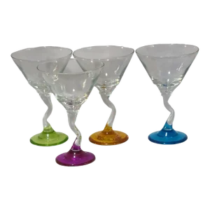Vintage Colorful Candy Bases Zic-Zac Stem Martini Glasses- Set of 4