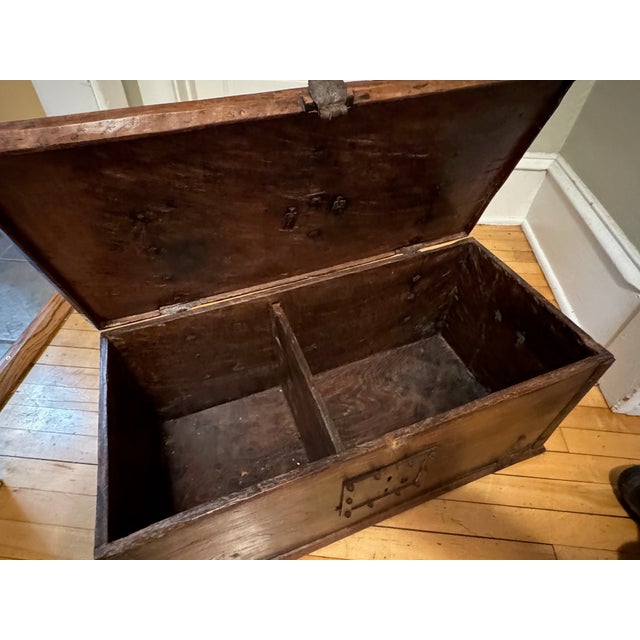 17th Century Hand Hewn Storage Box With Hand Hammered Iron Details For Sale - Image 14 of 15