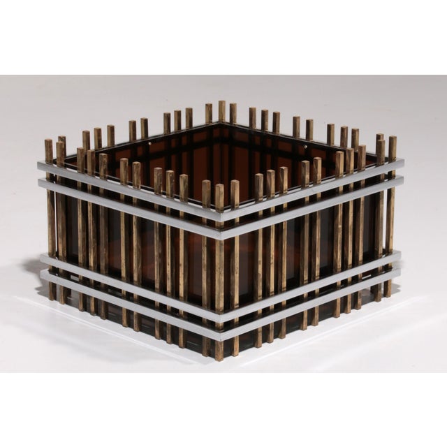 Italian Modernist Fioriera Planter in Brass, Chrome & Acrylic, 1970s For Sale - Image 4 of 11