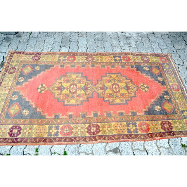 1960s Vintage Flower Design Handmade Rug For Sale - Image 6 of 11