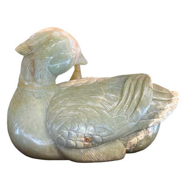Early 20th Century Substantial Large Chinese Celadon Jade Mandarin Duck Figure, Republic Period For Sale - Image 9 of 15
