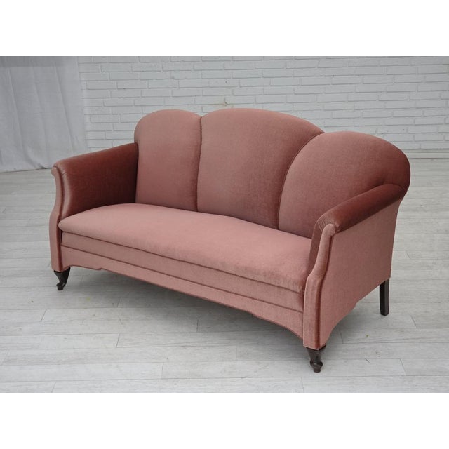 Vintage Danish Two-Seater Sofa in Salmon Pink Furniture Velour, 1950s For Sale - Image 17 of 18