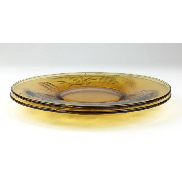 These 2 little plates are so unique. The color is bright and clear. They are the same color as our other amber salad...