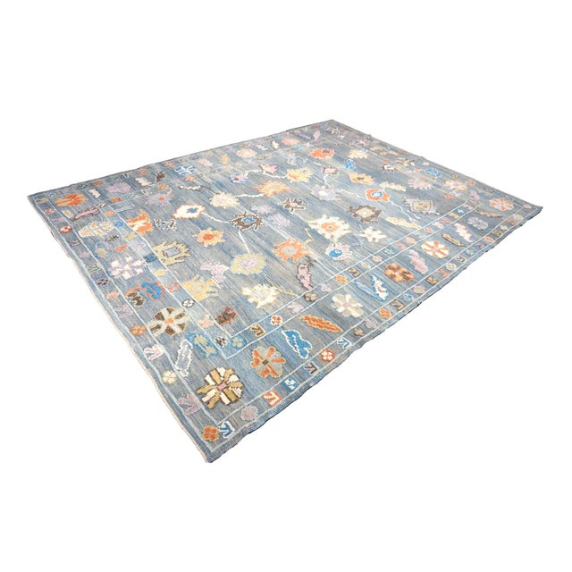 21st Century Turkish Oushak 9x12 Gray, Orange & Slate Blue Handmade Area Rug #a.c 201 For Sale - Image 4 of 14