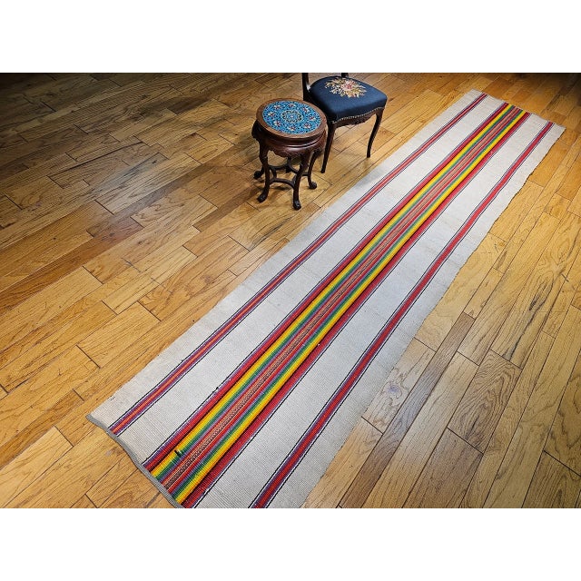 Vintage American rag runner from the early 1900s in a wonderful modern design pattern and a rainbow of brilliant colors....
