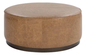 Aged Caramel Leather Round Ottoman